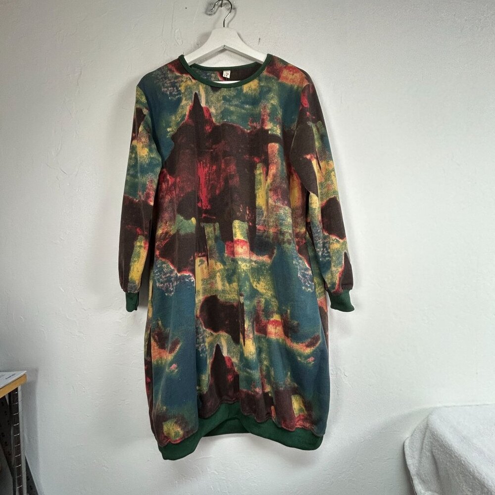 Clobee Womens Sweatshirt Dress Colorful Abstract Print Long Sleeve Crew Neck New